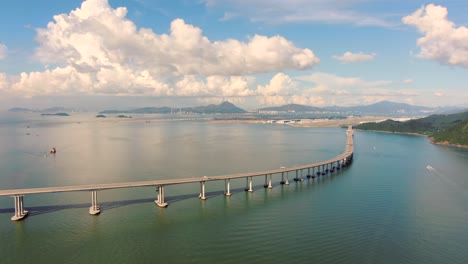 Hong-Kong-Zhuhai-Macau-Bridge-on-a-beautiful-day,-wide-angle-aerial-view