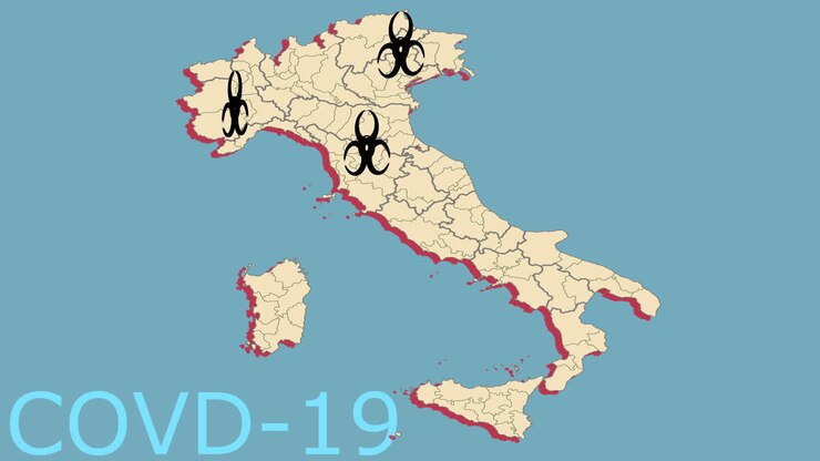 Concetto dell'Italia in quarantena o lockdown a causa dell'epidemia o del focolaio di COVID-19 o coronavirus