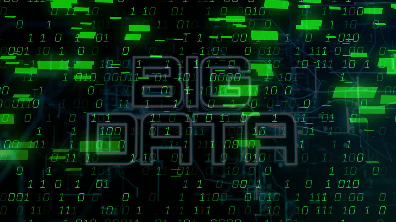 Binary code and Big Data text animation over digital green matrix background