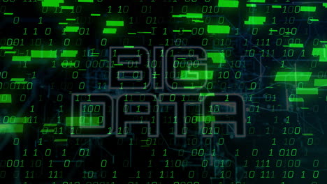 binary code and big data text animation over digital green matrix background