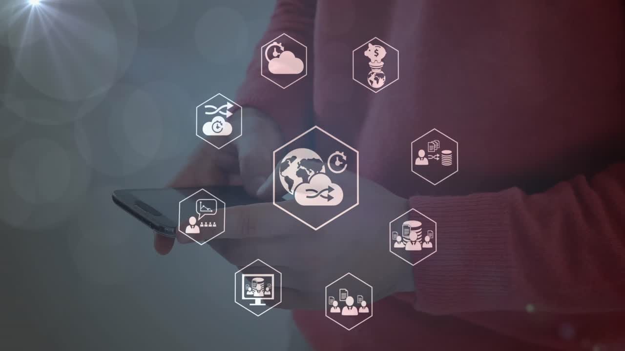 animación de la red de conexiones sobre el hombre utilizando el teléfono inteligente