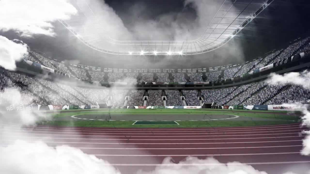animación de nubes y formas sobre el estadio deportivo