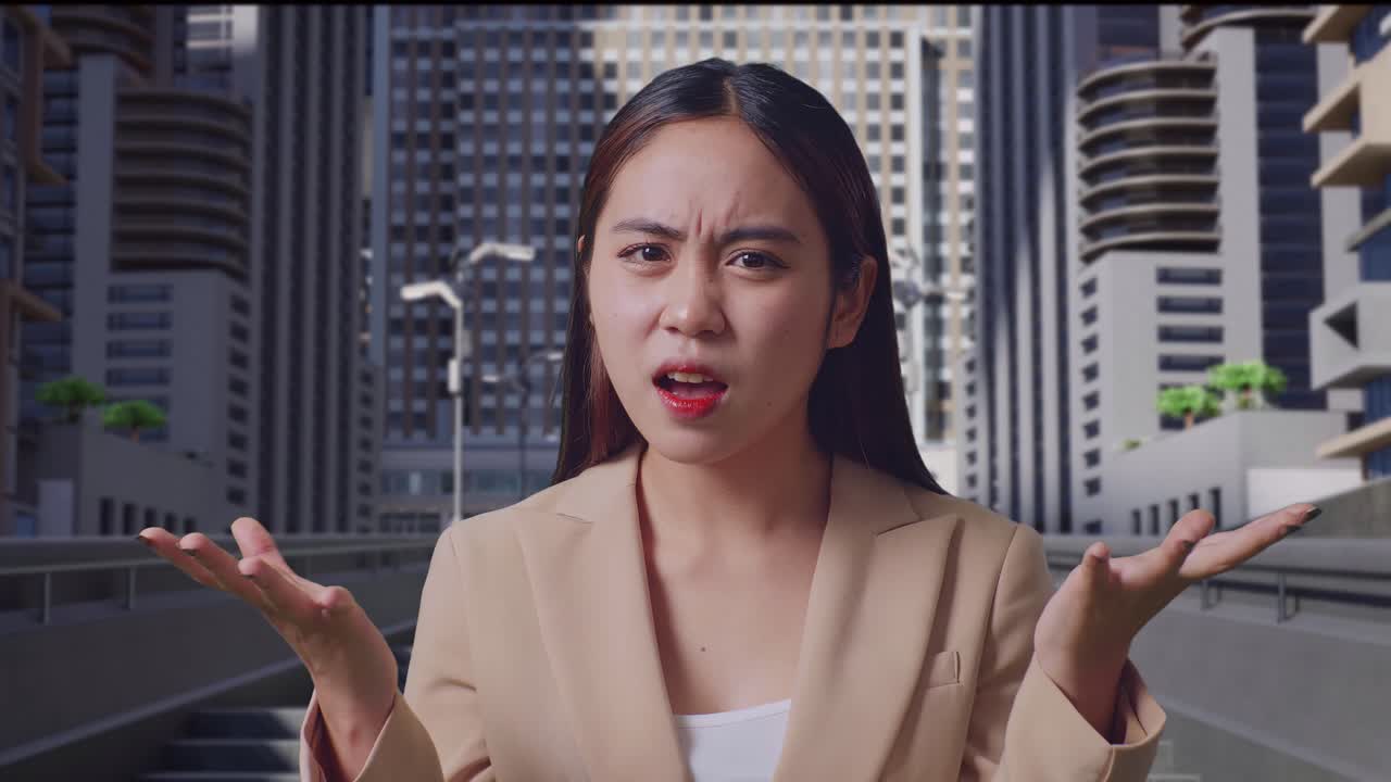 도시 환경에서 좌절감을 표현하는 여성