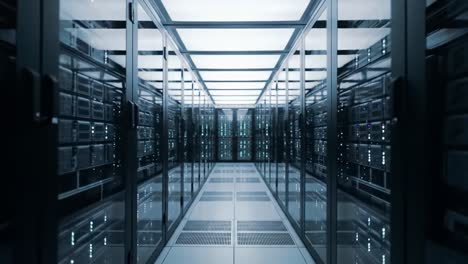 a high-tech server room showcasing a corridor of advanced data storage solutions with rows of servers in a futuristic environment