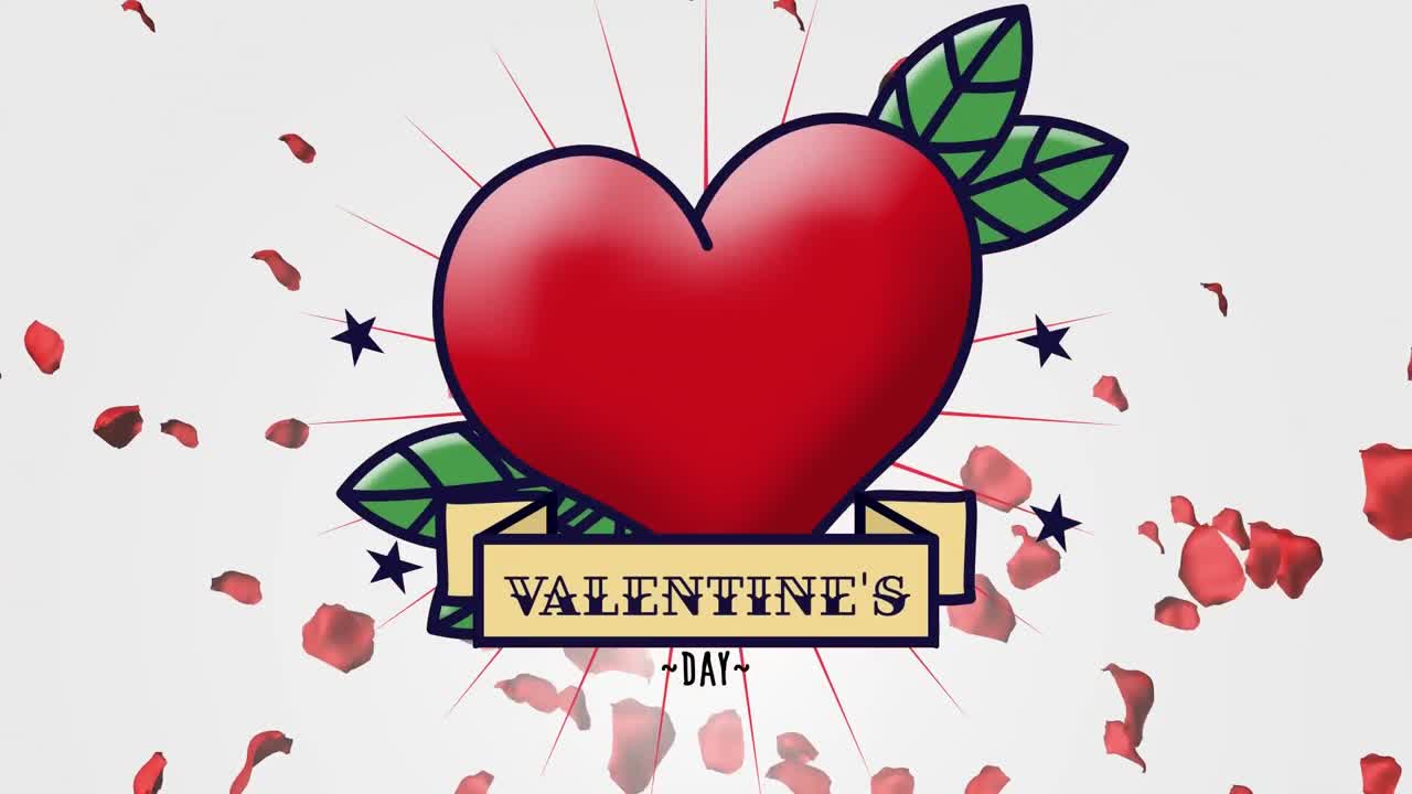 Animación de un corazón rojo y el Día de San Valentín sobre fondo negro
