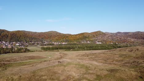 Aerial-view-of-country-hills-at-sunset-in-autumn-season