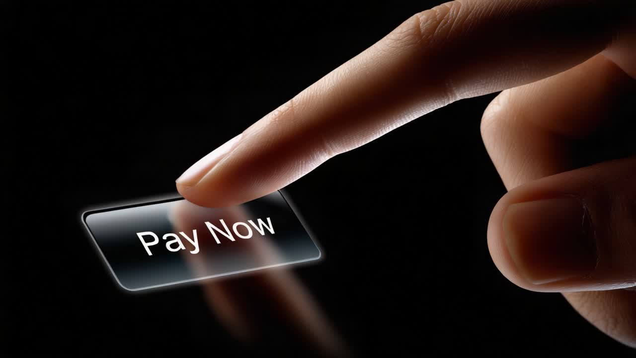 A Close-Up View of a Finger Gently Pressing the 'Pay Now' Button, Highlighting the Ease and Convenience of Digital Payment Transactions in Modern Online Shopping