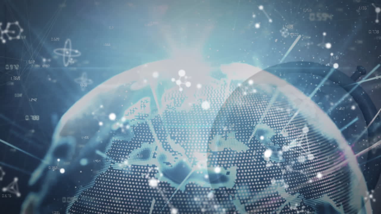 데이터 프로세싱, 글로브 및 시계를 통해 분자의 애니메이션