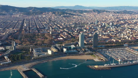 aerial view of barcelona from the olympic port leisure sunny day