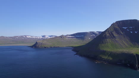 aerial drone pan over remote wildness of hornstrandir iceland