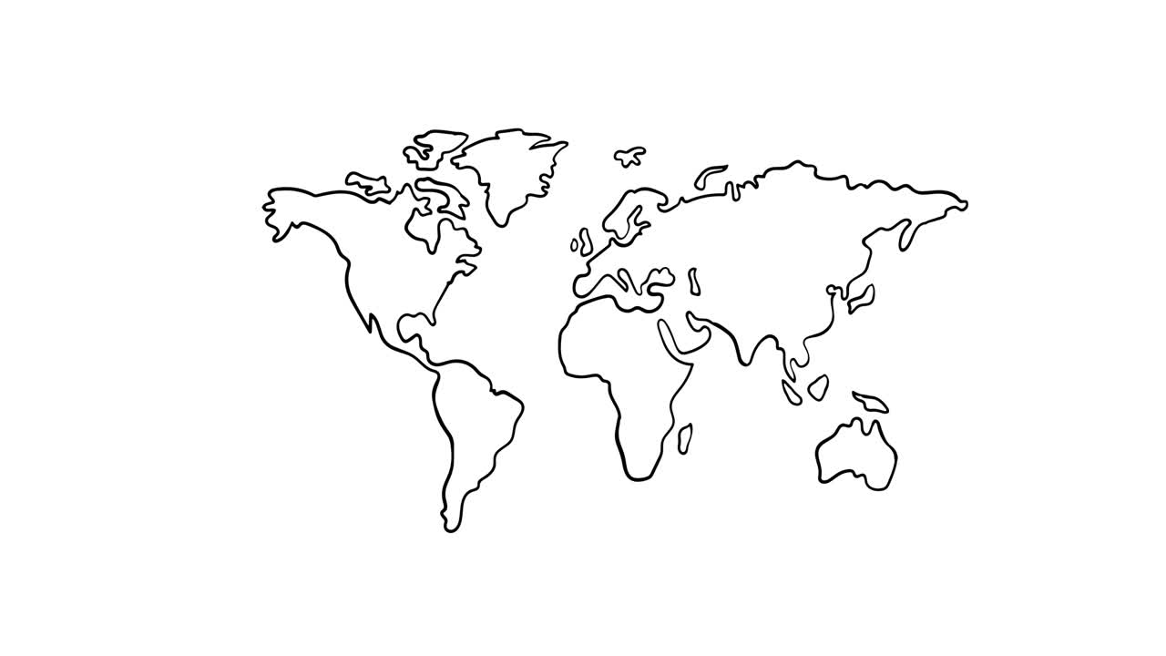 Animation of world map in black outline on white background