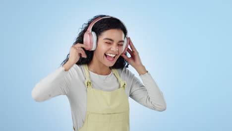 dance, woman and headphones for music in studio to