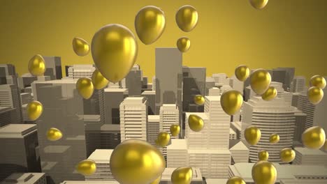 Animación-De-Globos-Y-Paisaje-Urbano-Sobre-Fondo-Verde