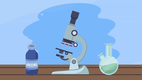 microscopio de laboratorio con animación de la vacuna