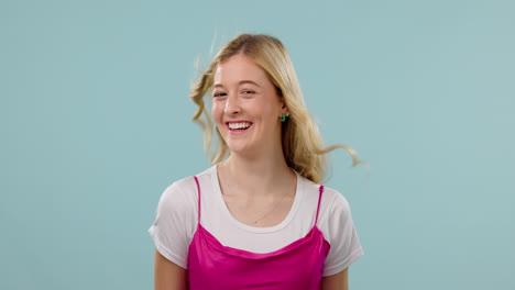 woman, wind in hair and beauty