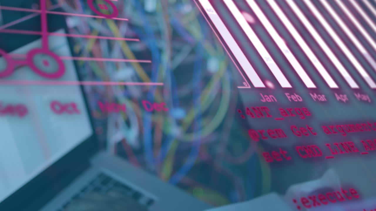 Animation of data processing over laptop by computer servers