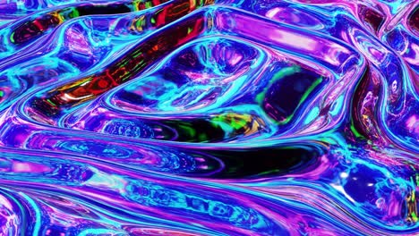 patrón líquido como ondas en movimiento en bucle. 3d elegante abstracto iridescente bg de superficie ondulada como vidrio líquido brillante con arco iris hermosos colores de gradiente. 4k animado fluido colorido de moda.
