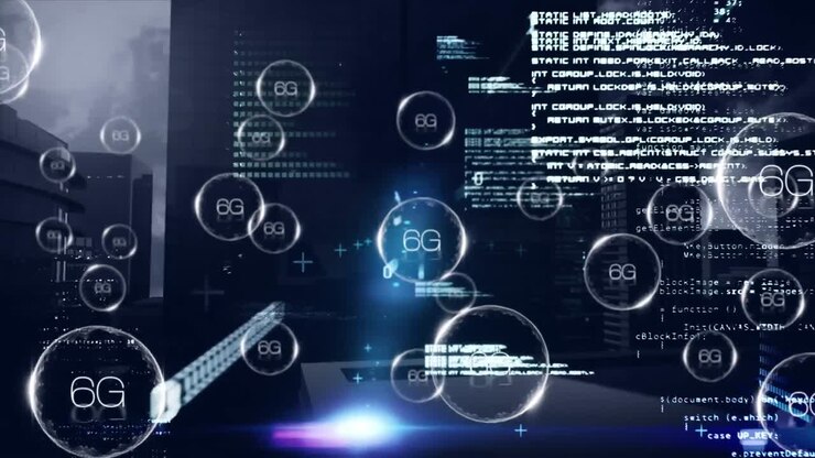 Animation of network of 6g text over data processing