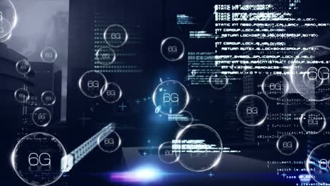 animation of network of 6g text over data processing