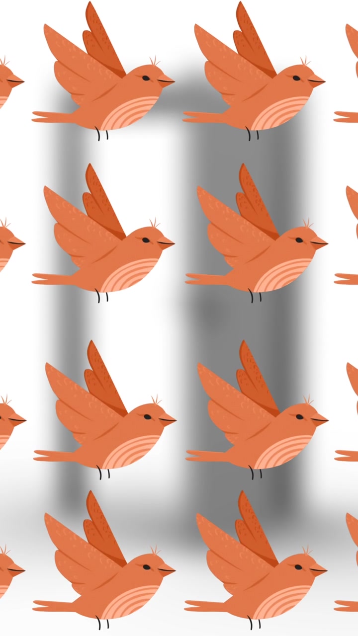 Animation af orange bevægelige fugle over fugledør