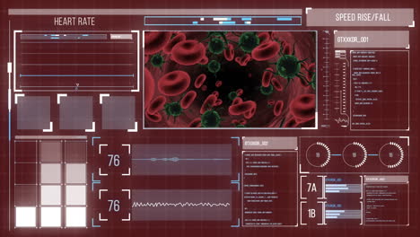 digital animation of digital interface with medical data processing against red background