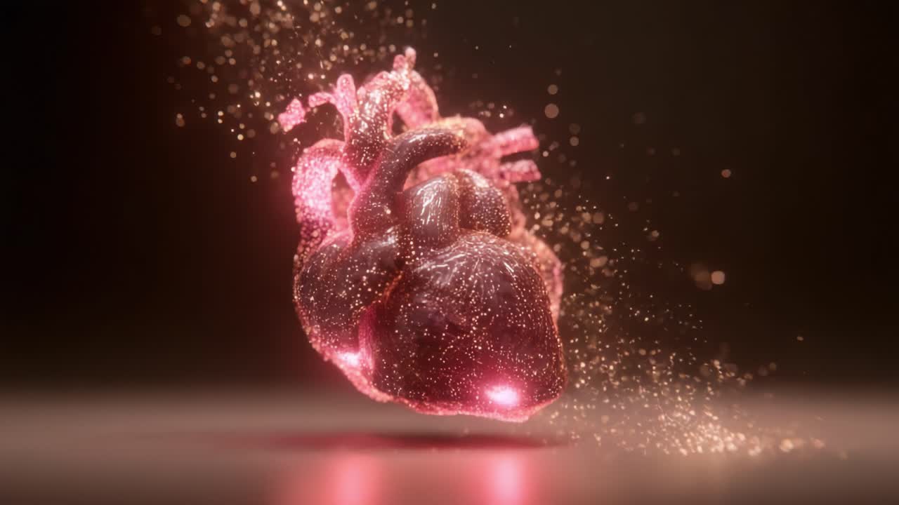 A stunning visual representation of a heart, glimmering with sparkles and light, capturing the essence of life, emotion, and vitality in a captivating and dynamic way