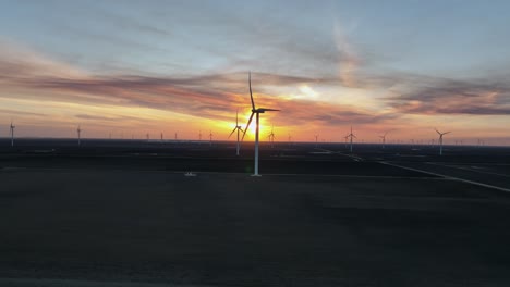 windfarm and sunsetting in the background