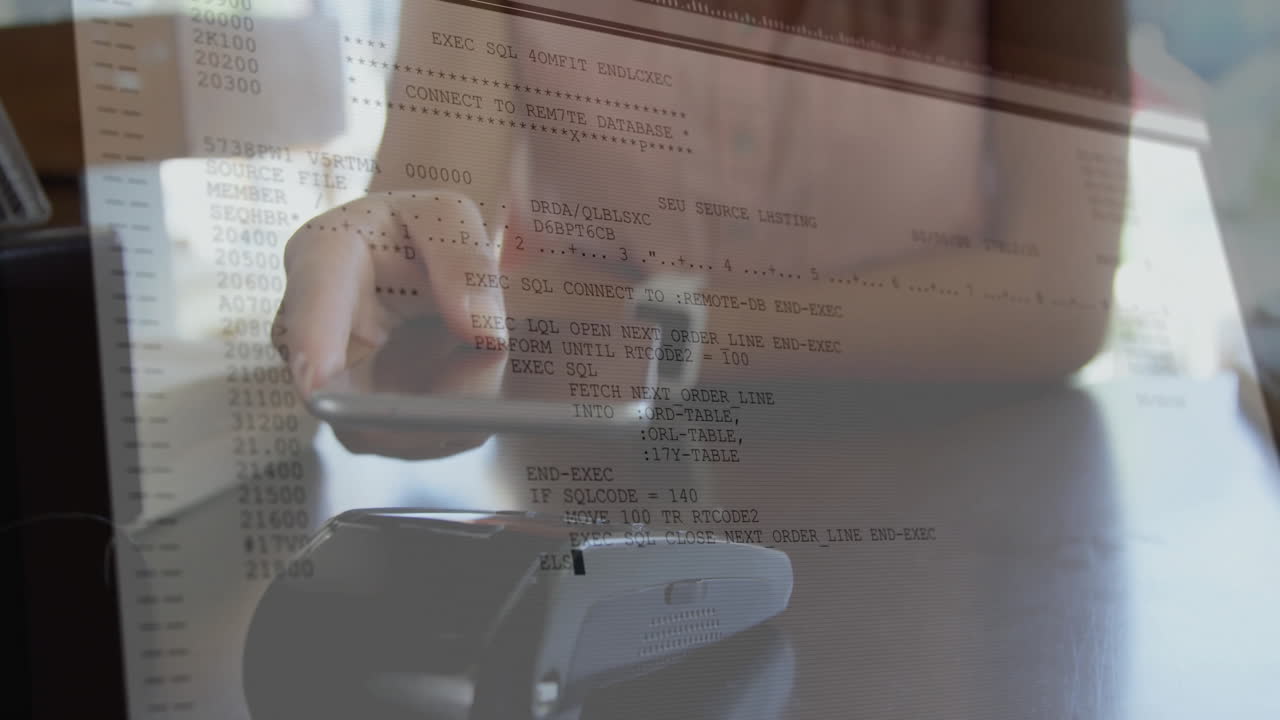 스마트 폰으로 지불하는 두 인종의 여성에 대한 데이터 처리 애니메이션