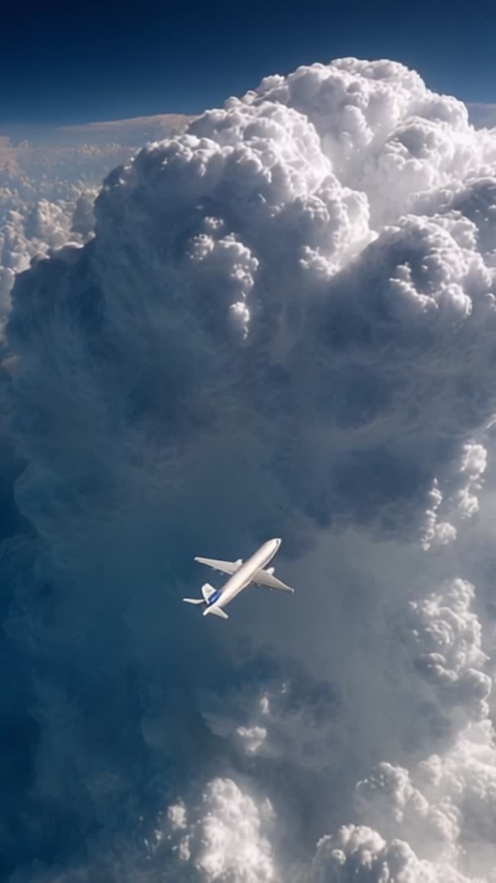 Un avion planant au-dessus d'une mer majestueuse de nuages moelleux, créant une vue imprenable sur le ciel, mettant en valeur la beauté du voyage aérien et l'art de la nature