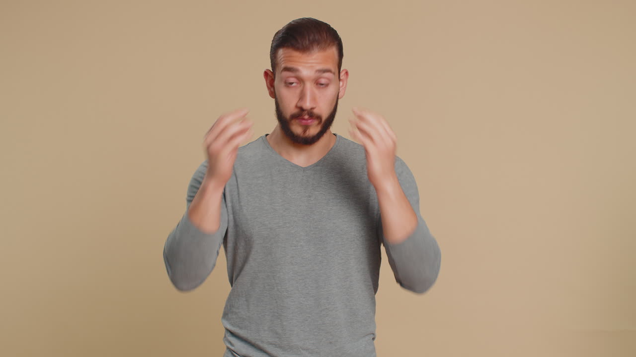 Excited amazed man showing head explosion looking worried shocked surprised guy wow idea eureka