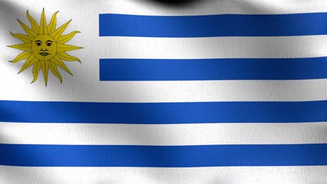 bucle sin costura 4k vdo. bandera nacional de uruguay soplando en el viento aislado. diseño abstracto patriótico oficial. ilustración de renderización 3d del símbolo de señal ondulante.