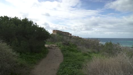 Pfad,-Umgeben-Von-Viel-Grün,-Der-An-Einem-Windigen,-Sonnigen-Wintertag-In-Malta-Nach-Il-qarraba-Führt