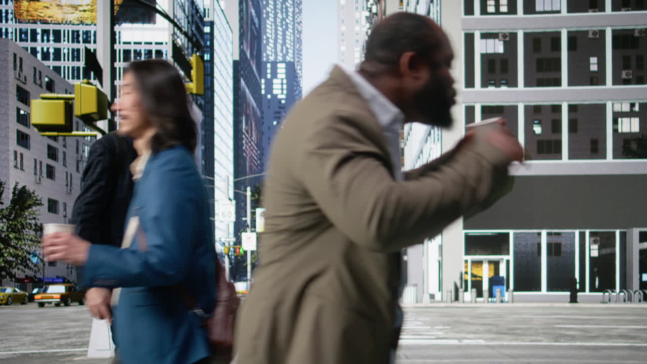 Multicultural city people waiting at a red light downtown