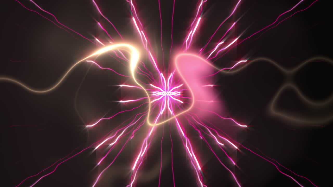 animación de luz líquida amarilla y rosada sobre rastros de luz rosada sobre fondo negro