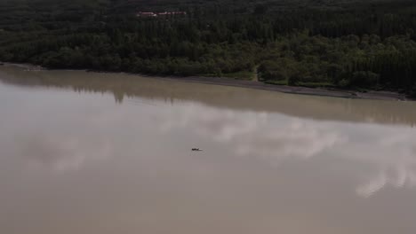 Lagarfljot-Worm,-lake-monster-living-in-lake-Lagarfljot-of-Iceland,-aerial