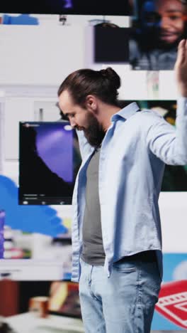Vertical Video Successful young adult enjoying life on social media platforms