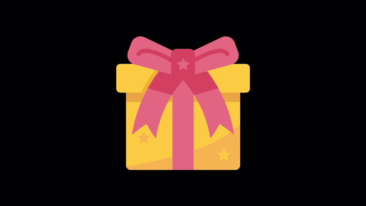 Scatola regalo animata con nastro rosa e stelle