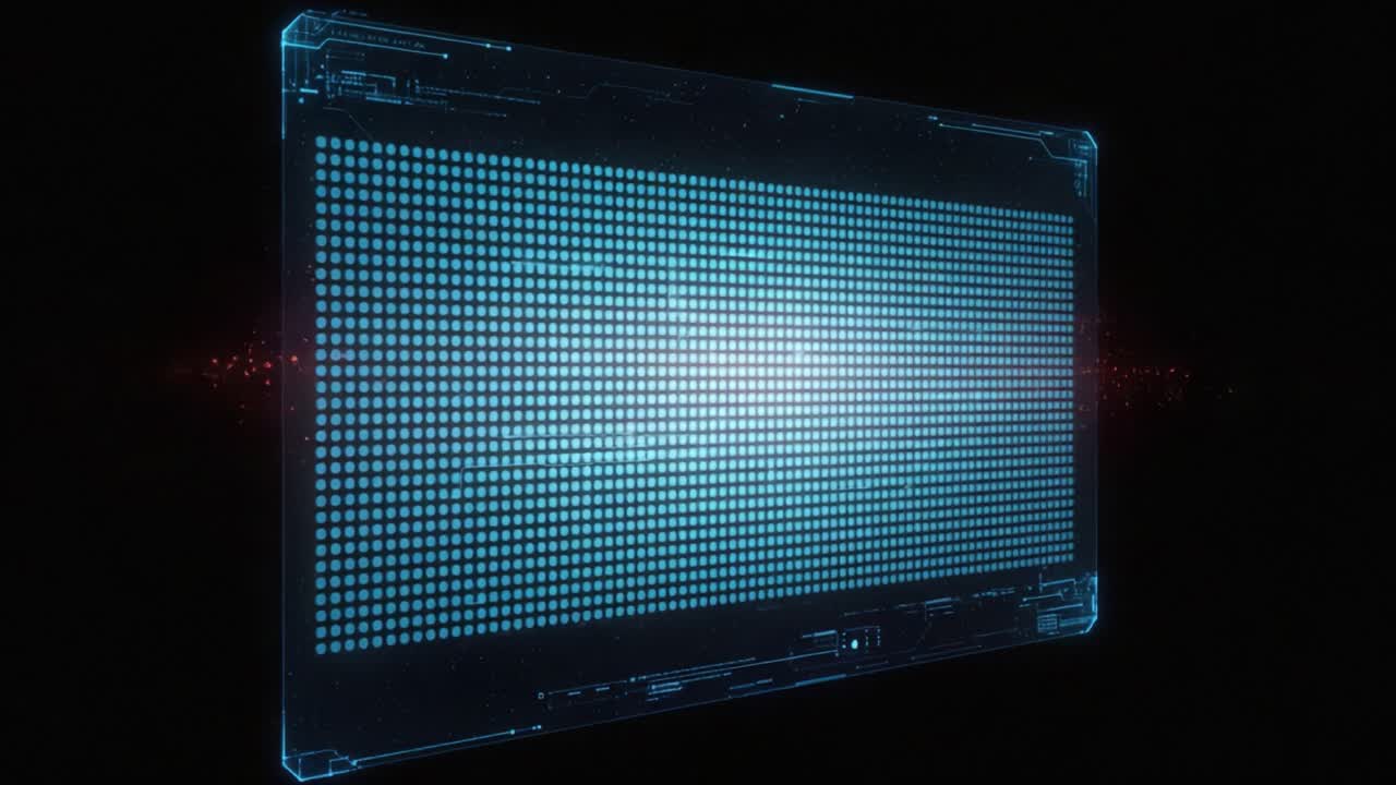 Futuristic Digital Interfaces: Transitioning from Complex Data Streams to Simplified Grid Displays in a High-Tech Environment