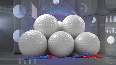 animation of golf balls over data processing and globe