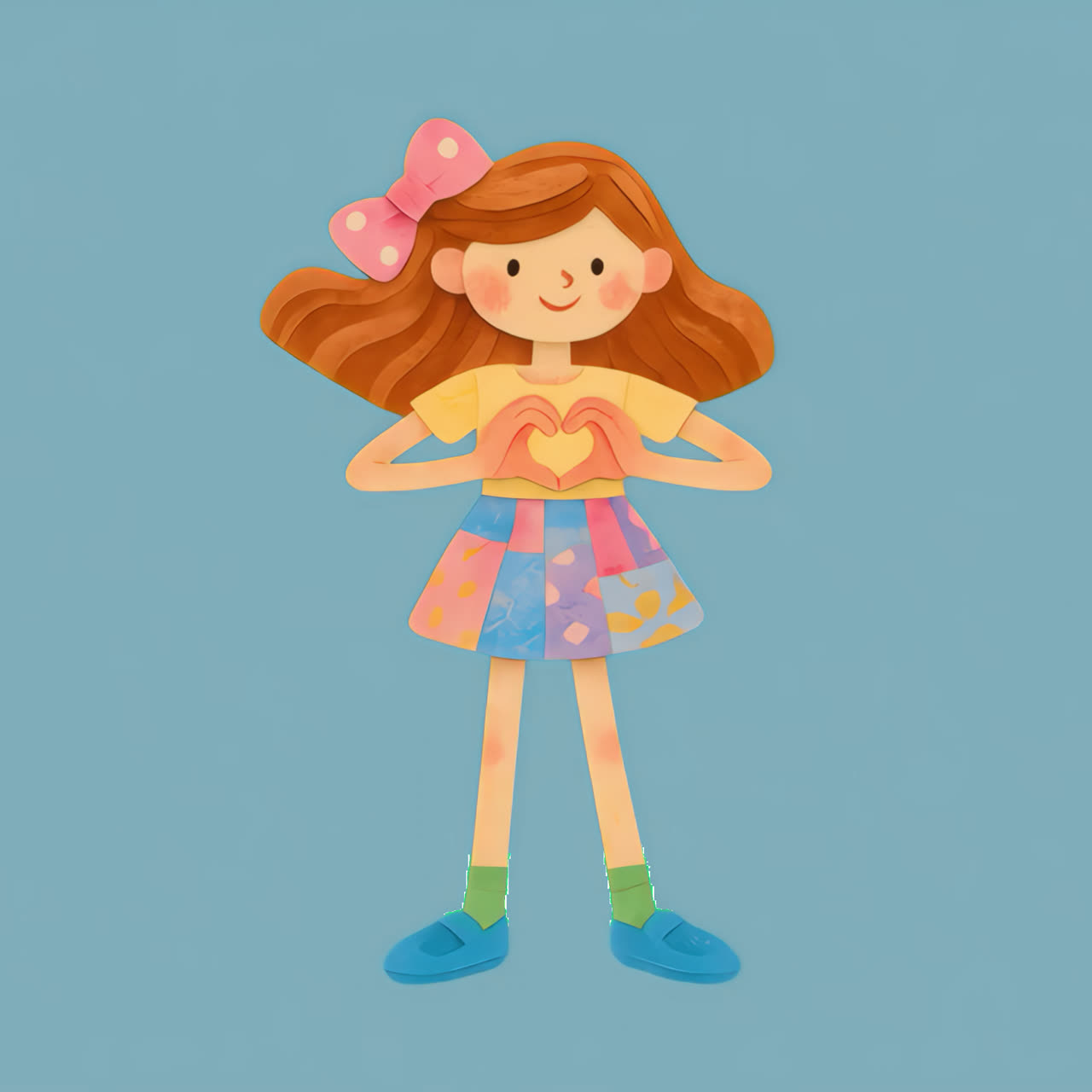 Whimsical girl with heart gesture animation isolated asset, transparent 4K video, alpha channel