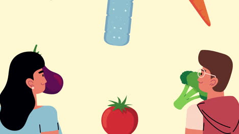 animación de plan de dieta saludable con pareja y verduras