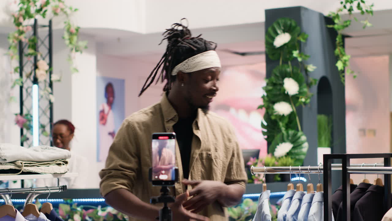 Influencer presents clothes in store