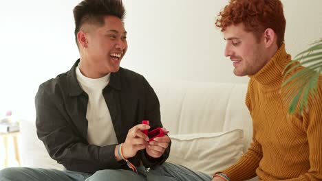 affectionate lgbtq+ couple embracing and kissing at home