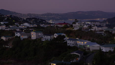 pan over the cityscape of wellington at dusk, the capital of new zealand