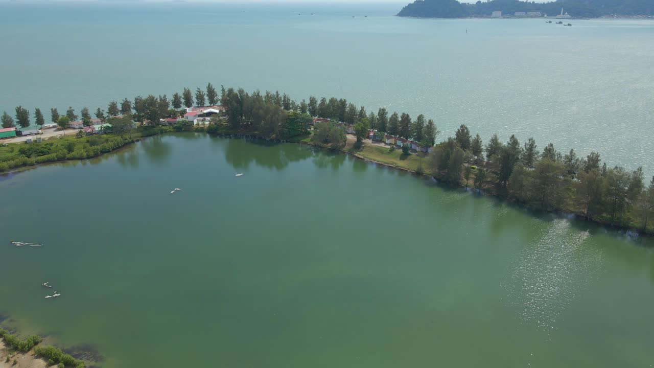 Aerial view of the beauty of the sea and beach on Marina island, Malaysia