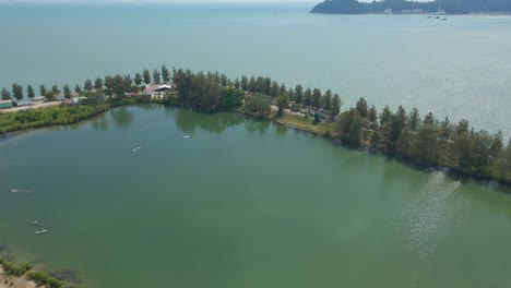 aerial view of the beauty of the sea and beach on marina island, malaysia