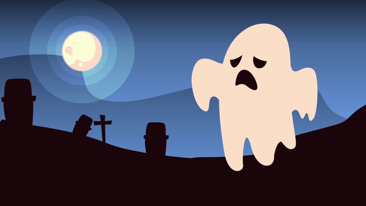 묘지 장면의 유령과 함께 행복한 할로윈 애니메이션