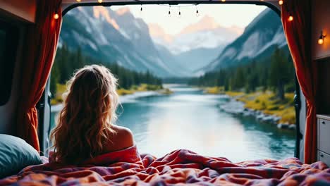 woman enjoying a scenic view from her camper van