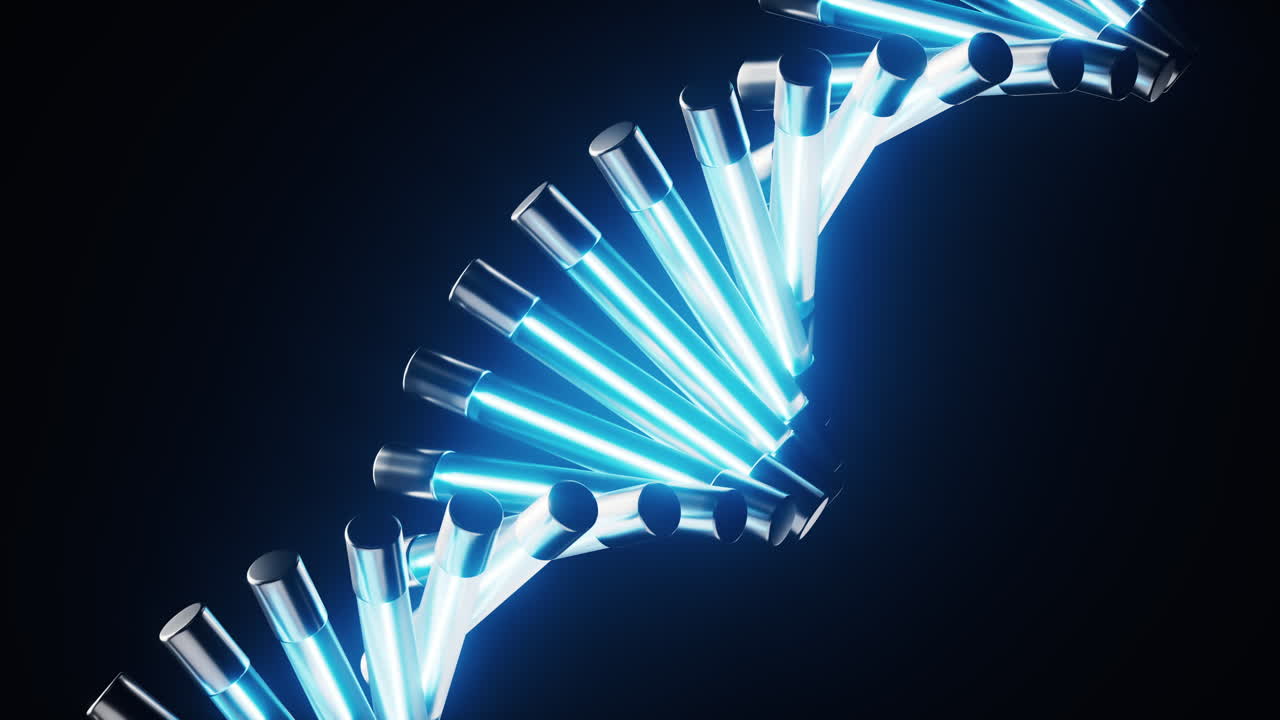 DNA biologico con linee luminose, rendering in 3D