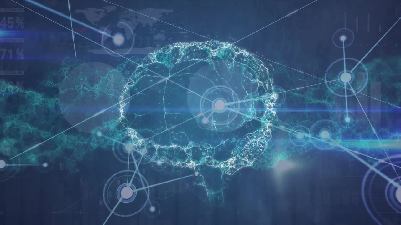 Animation of network of connections with icons over scope scanning